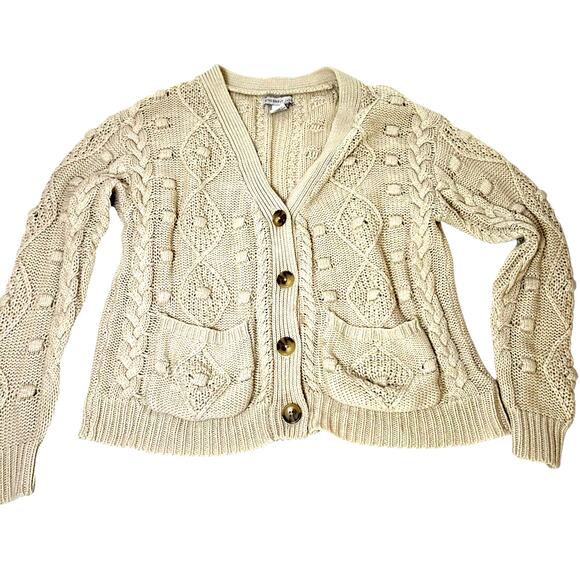 SINCERELY JULES Boho Cable Knit Sweater Cardigan Pockets Cream Small Cottagecore - Picture 2 of 10